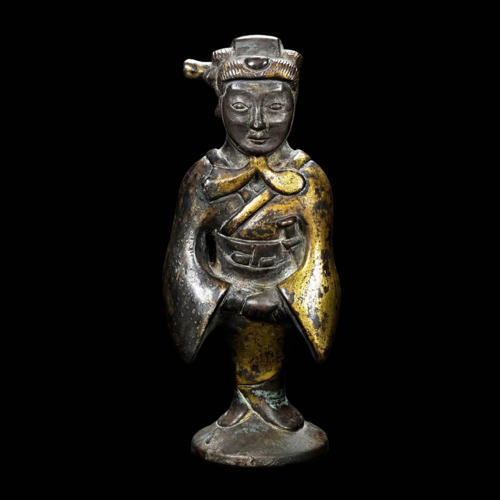 Gilt Silver Standing Figure, Han Dynasty: Gilt Silver Standing Figure, Han DynastyI. Basic InformationDating Suggestion: Han Dynasty (202 BC – 220 AD)Material: Pure silver body fully gilded with traditional ancient silver gilding