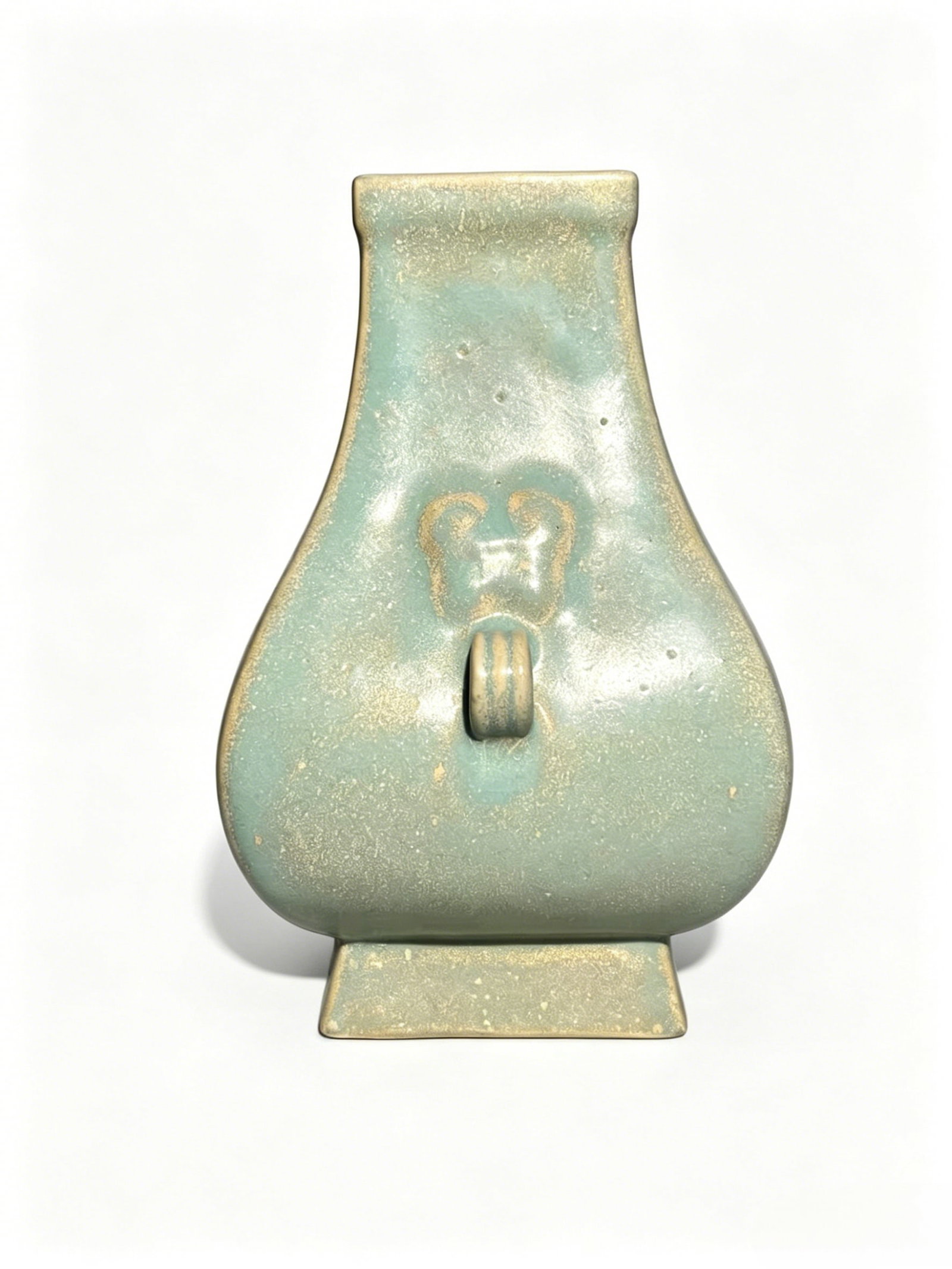 Ru Kiln Sky-Celadon Glazed Square Flat Vase with Double Loops (1 of 5)