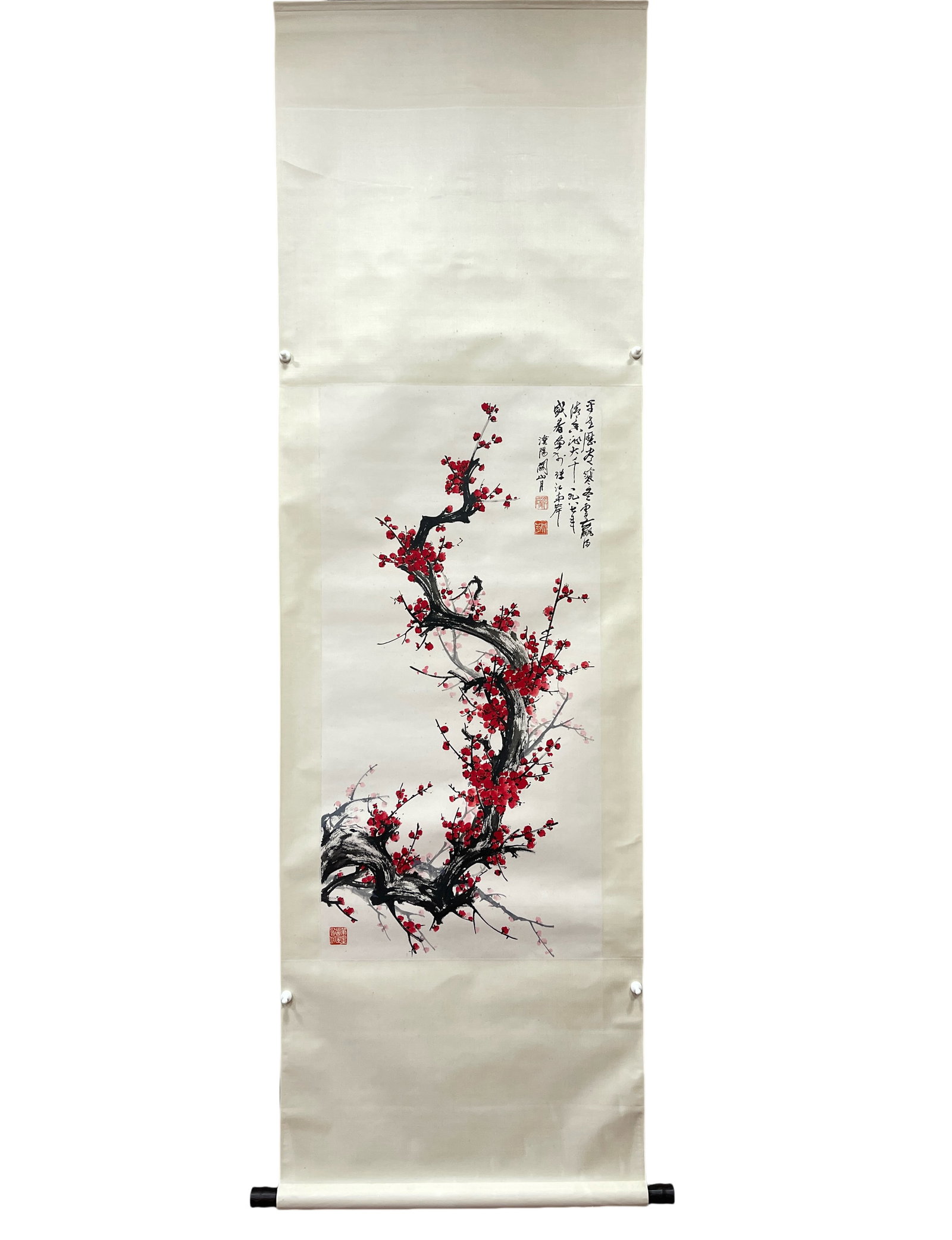 Guan Shanyue, Red Plum Blossom, Paper Standing Scroll (1 of 6)