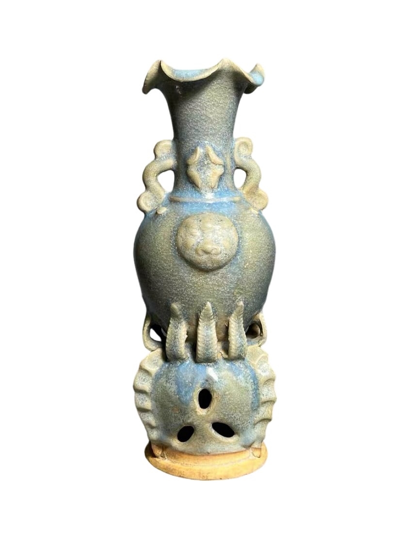 Five-Lobed Floral-Rim Vase with Twin Scroll Cloud Lugs, Moulded Beast Masks and Attached Pierced (1 of 6)