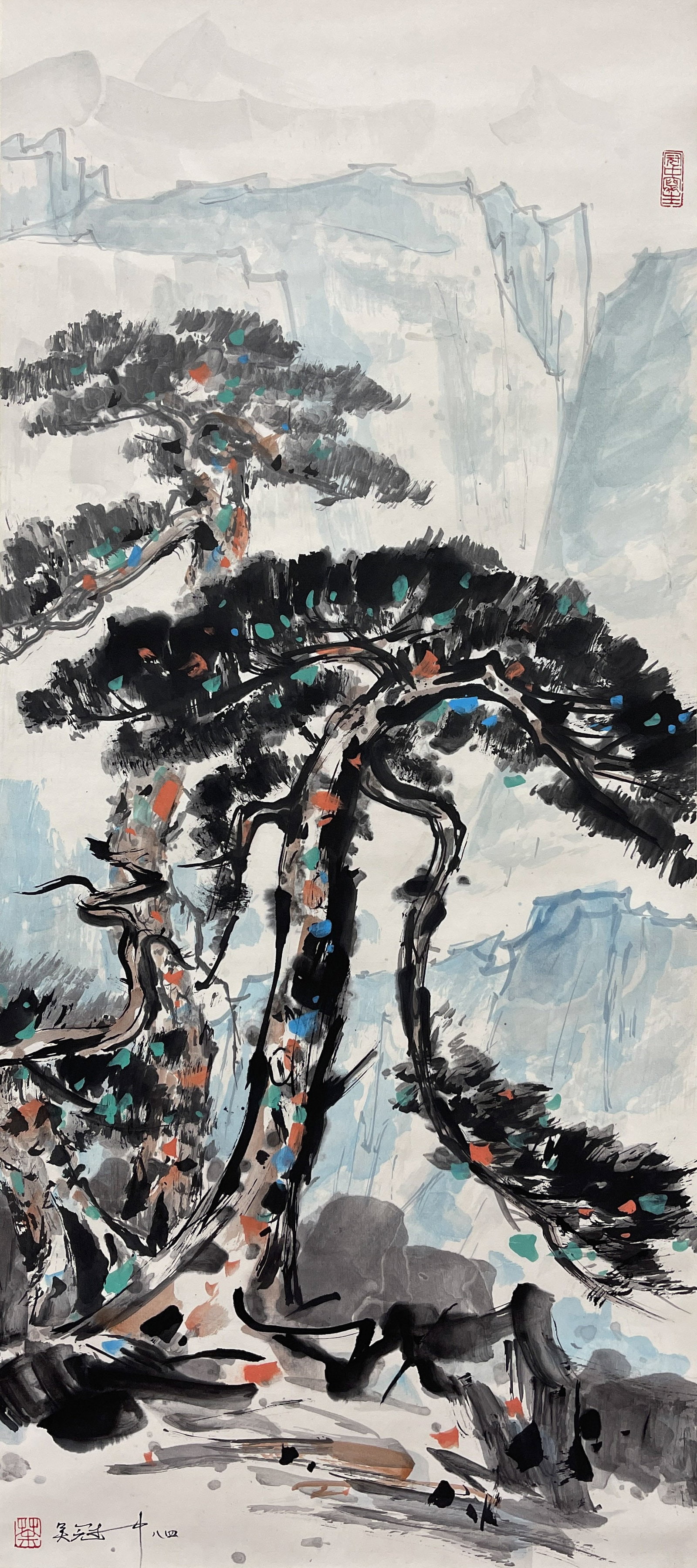 Wu Guanzhong Landscape Paper Hanging Scroll (1 of 6)