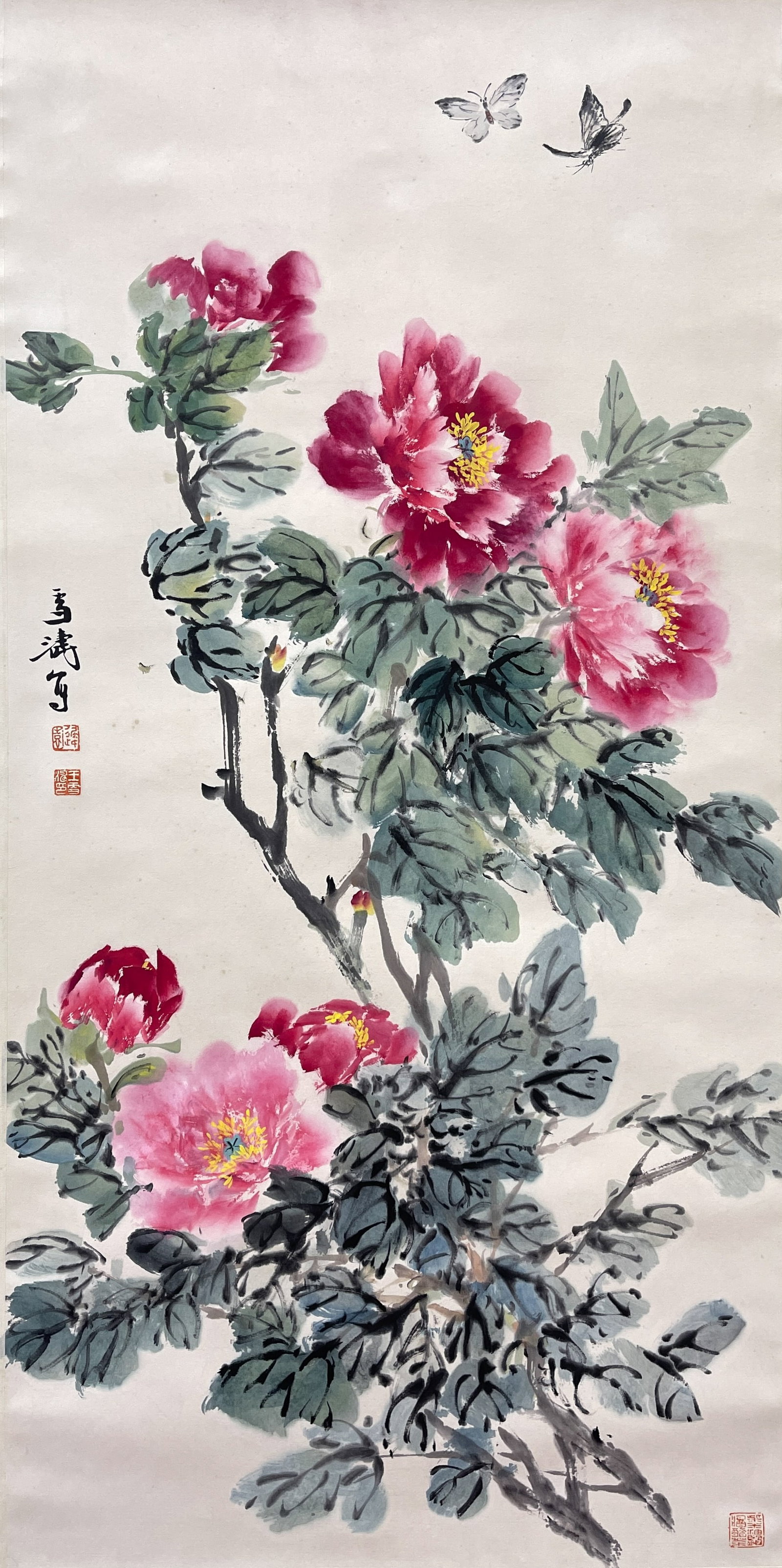 Wang Xuetao, Peony and Two Butterflies, hanging scroll on paper (1 of 7)