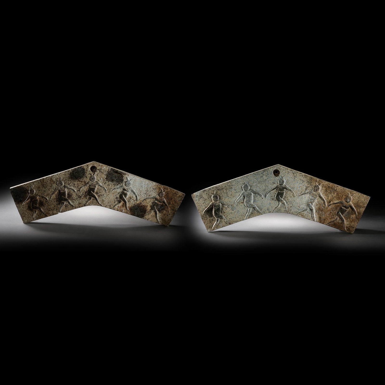 A set of Chinese Han Dynasty jade artifacts: L . 50 cm . W 12.5 cm . Weight 8459 gram .