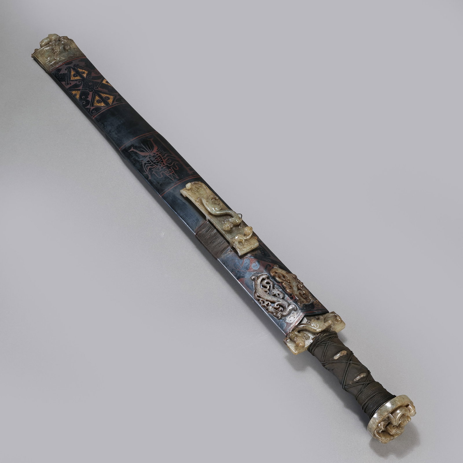 Chinese Han Dynasty wooden painted and jade-inlaid sword (1 of 18)