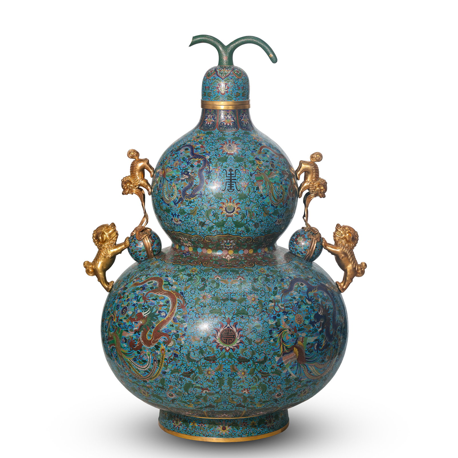 Cloisonné enamel gourd-shaped covered vase from the Qianlong period of the Qing Dynasty in China (1 of 14)