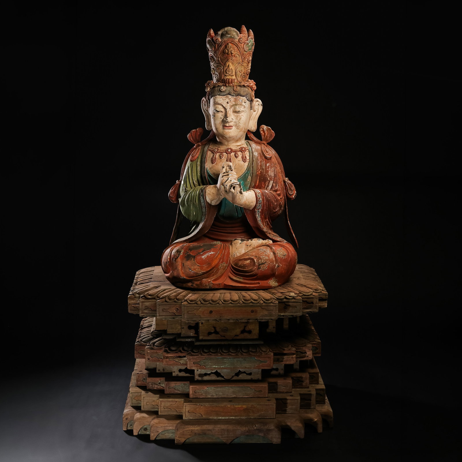 Ancient Chinese painted seated Buddha statues (1 of 15)