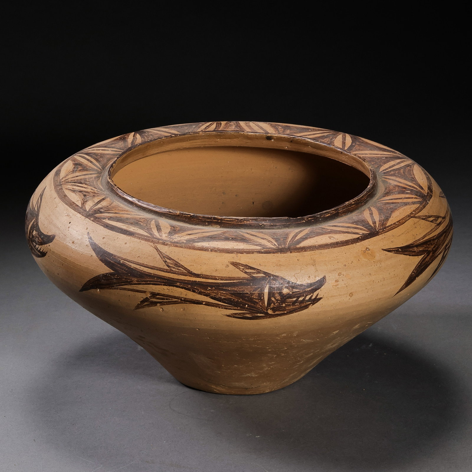 Chinese Neolithic Majiayao Culture Bowl: H . 13 cm . Diam . 23.5 cm .