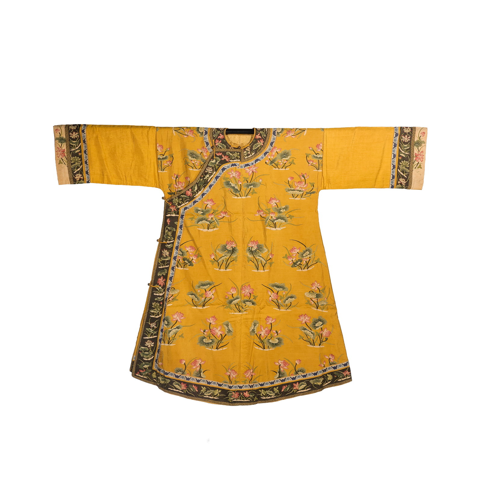 Chinese Qing Dynasty Kesi Lotus Pattern Women's Robe: L . 166 cm . W . 126 cm .