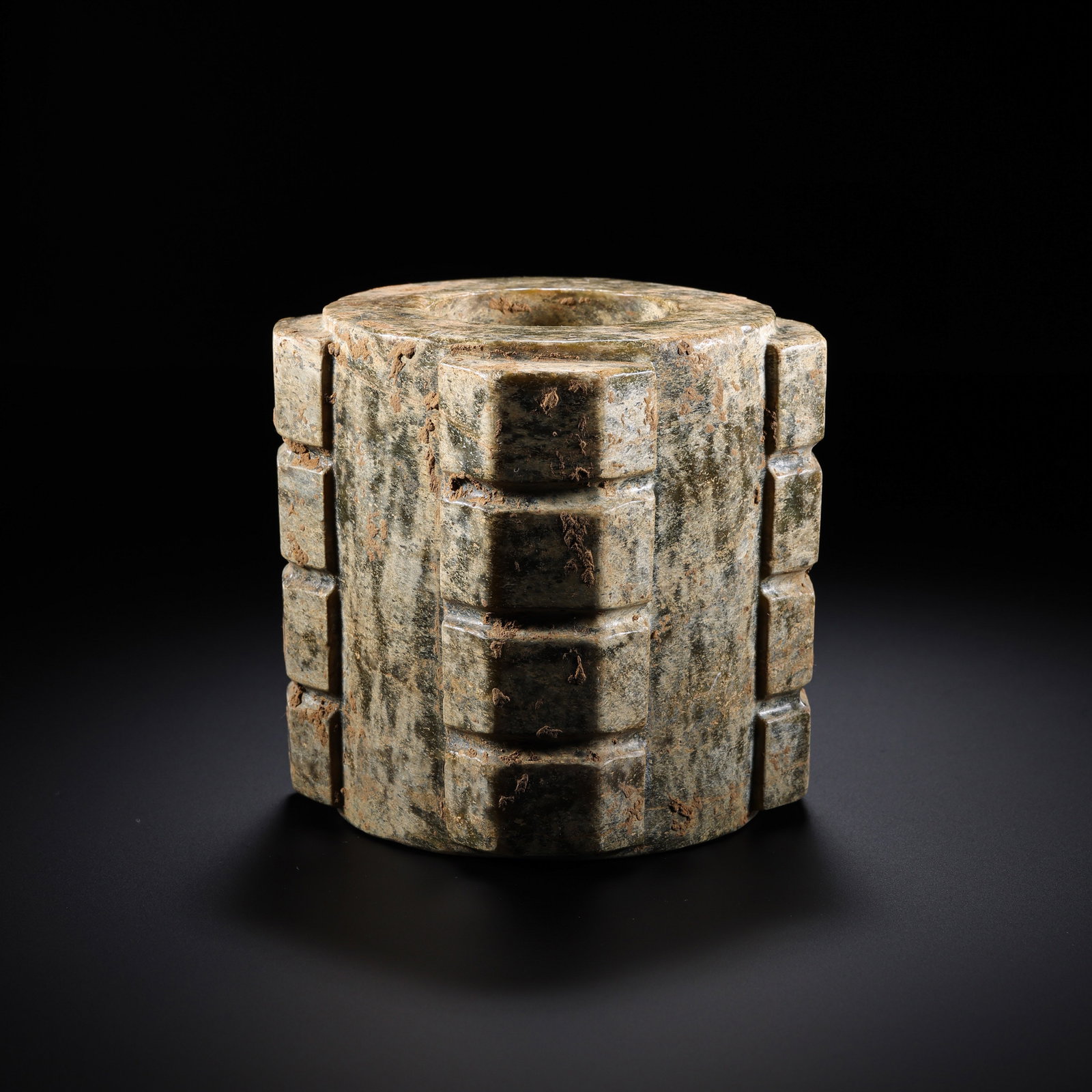 Jade Cong from the Hongshan Culture of the Hongshan Period in China: H . 9 cm . L . 7.7 cm . Weight 1080 gram .