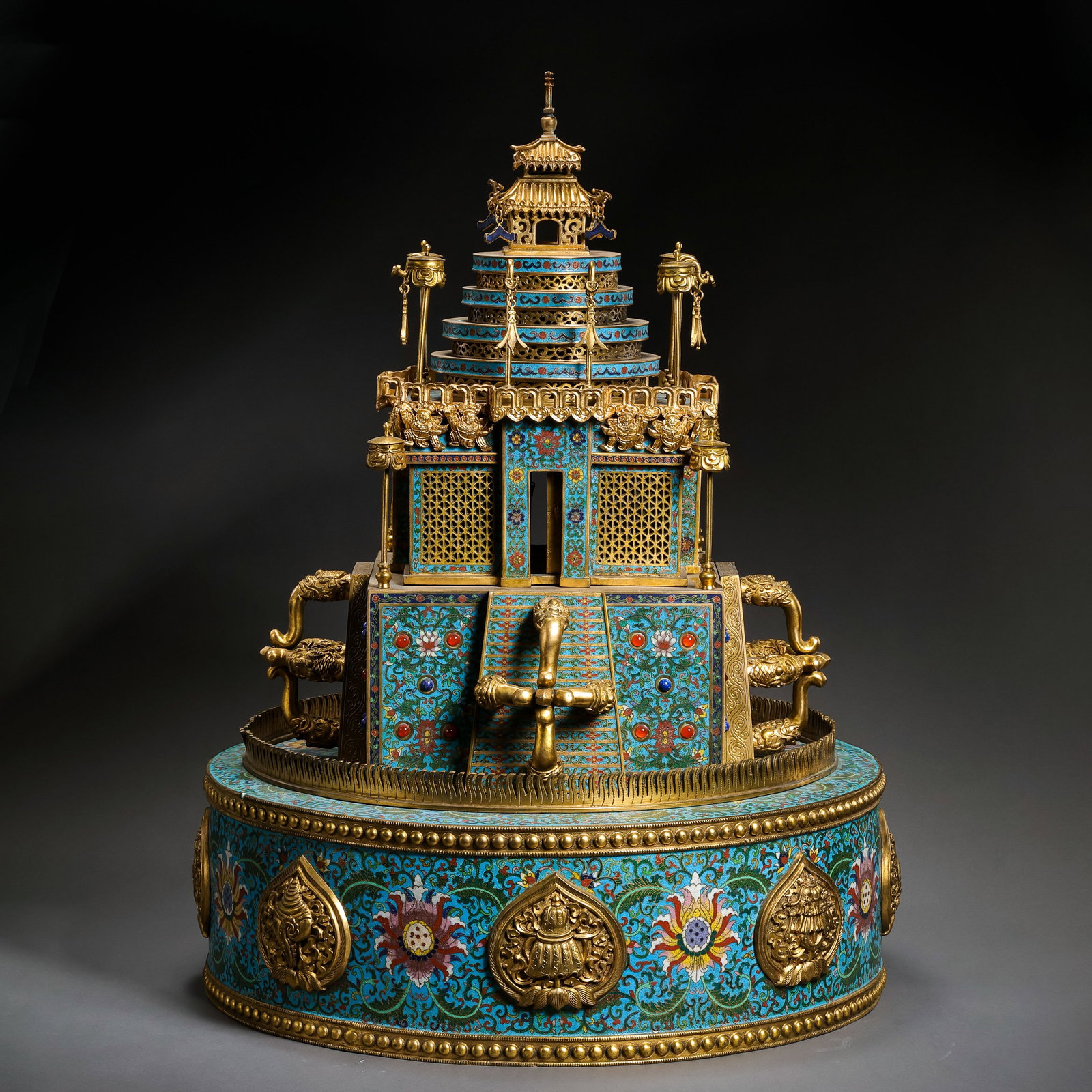 Cloisonné Enamel Mandala from the Qianlong Period of the Qing Dynasty in China: H . 64 cm . L . 46.5 cm . Weight 20500 gram .