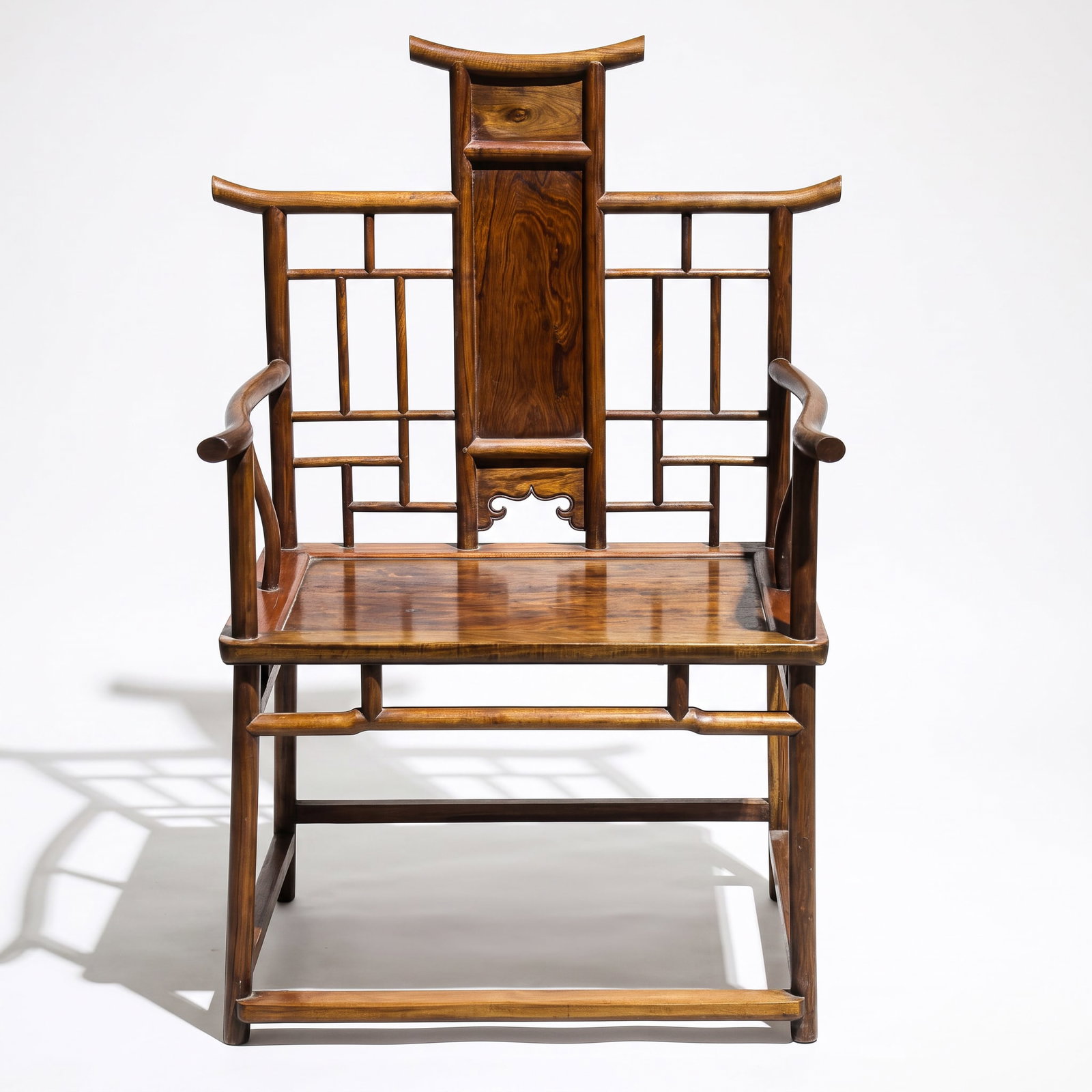 Chinese Qing Dynasty Huanghuali Wood Official Hat Chair: H . 117 cm . W . 55 cm . L . 81.5 cm .