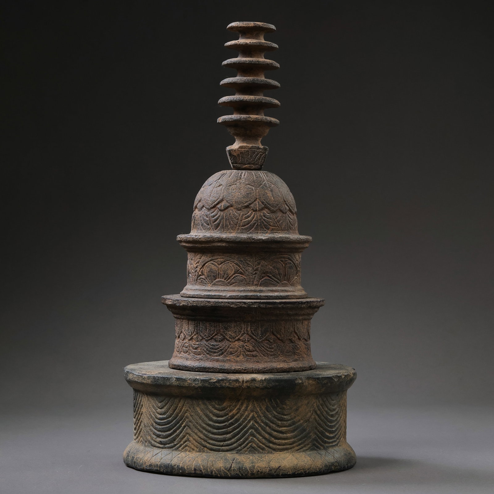 Chinese Tang Dynasty Blue Stone Relic Pagoda: H . 32 cm .