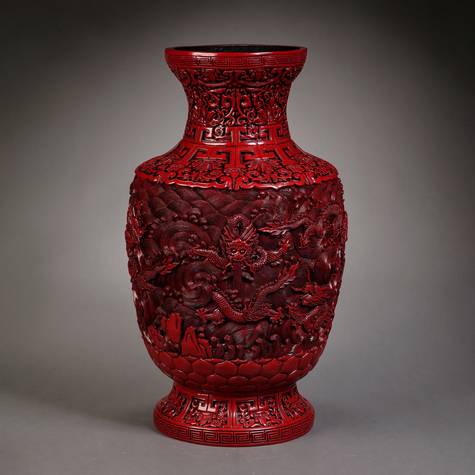 Chinese Qing Dynasty Qianlong Period Carved Red Lacquer Dragon Pattern Vase (1 of 10)