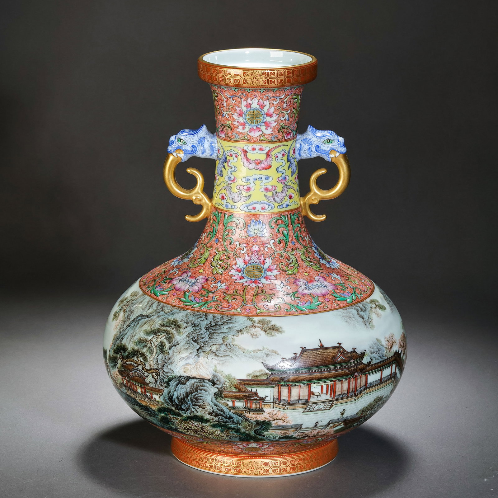 Chinese famille rose double-eared vase with figure and story design from the Qianlong period of the (1 of 15)