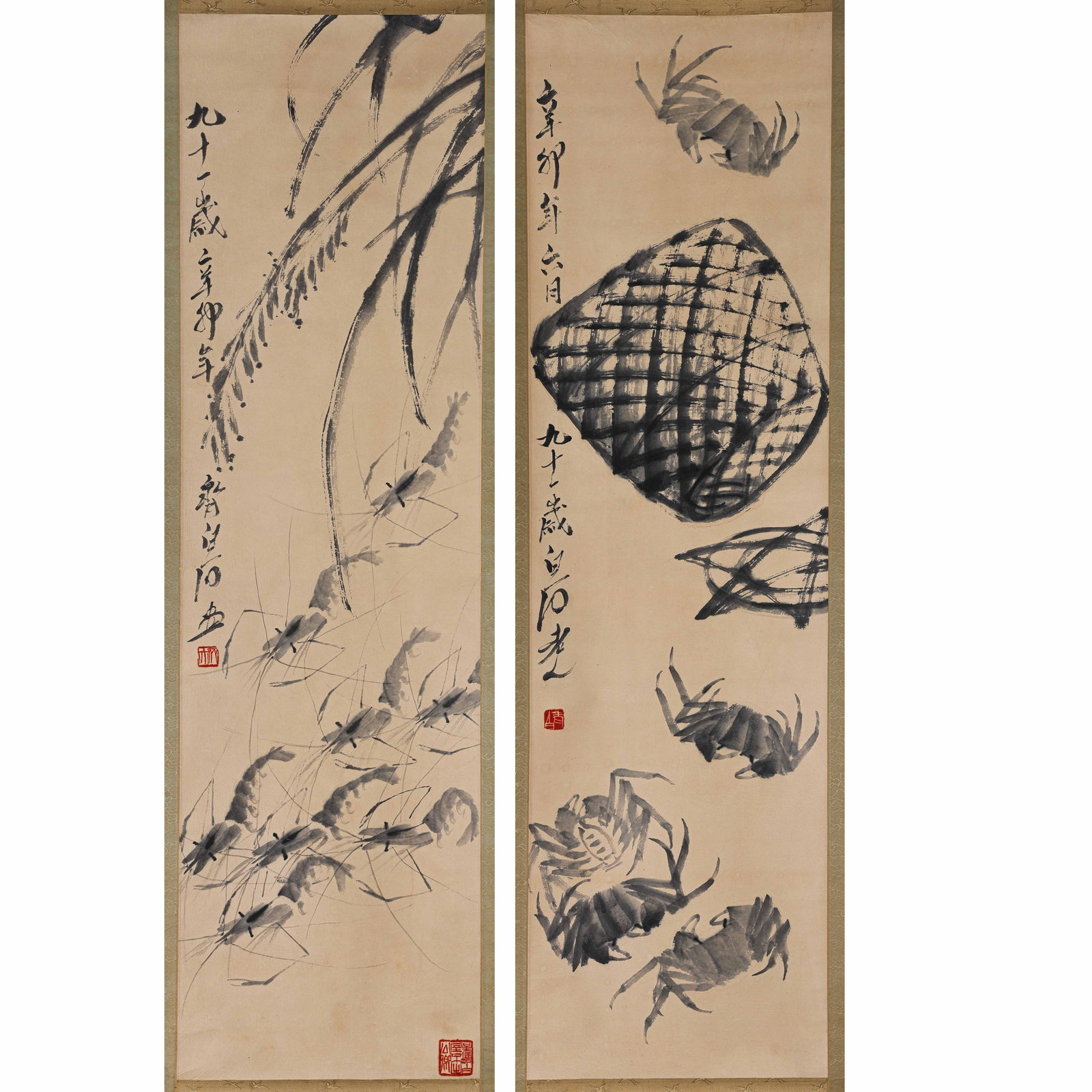 Shrimp by Qi Baishi: L . 121 cm . W . 35 cm .
