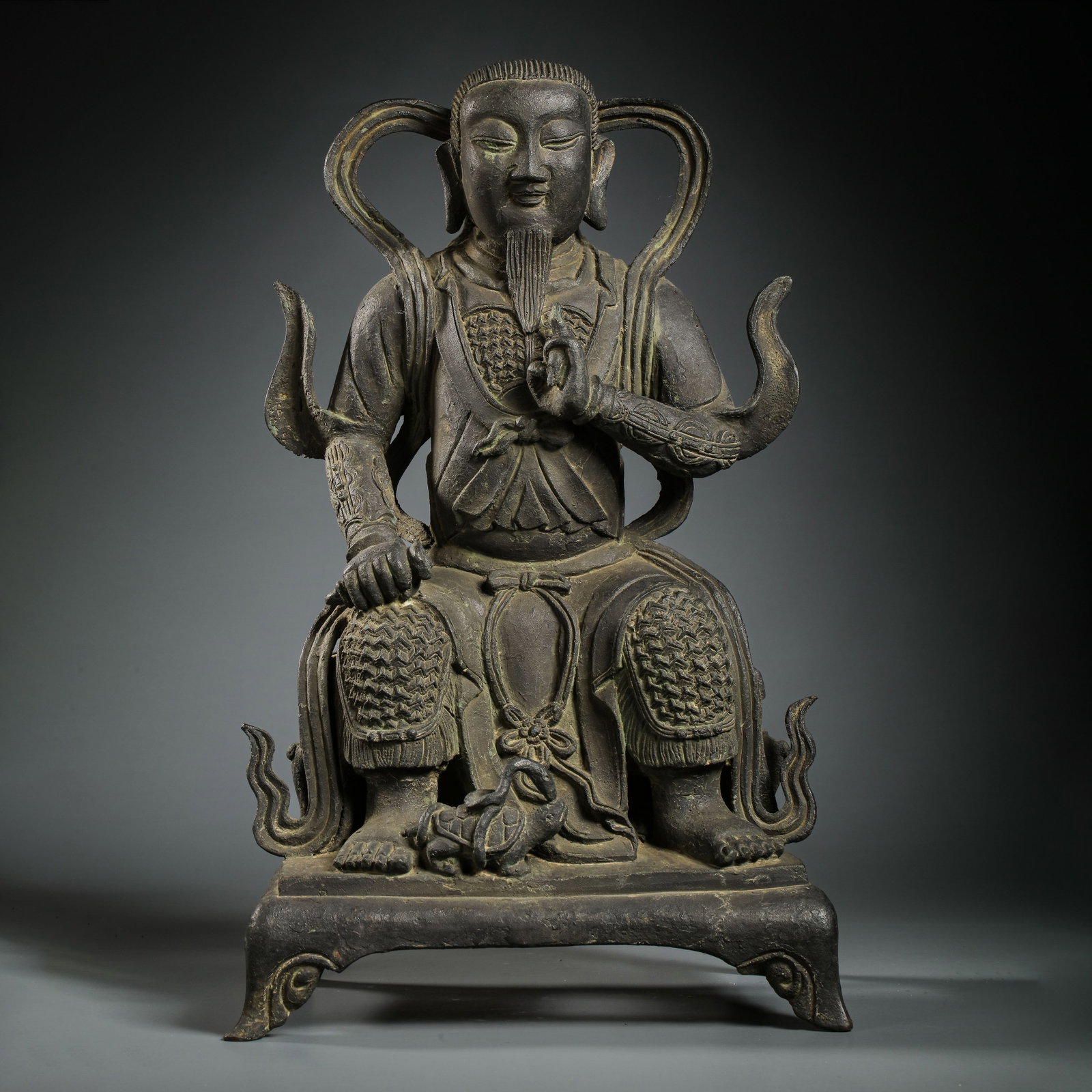 Bronze statue of Emperor Zhendi from the Ming Dynasty in China: H . 33 cm . L . 21 cm . Weight 5940 gram .