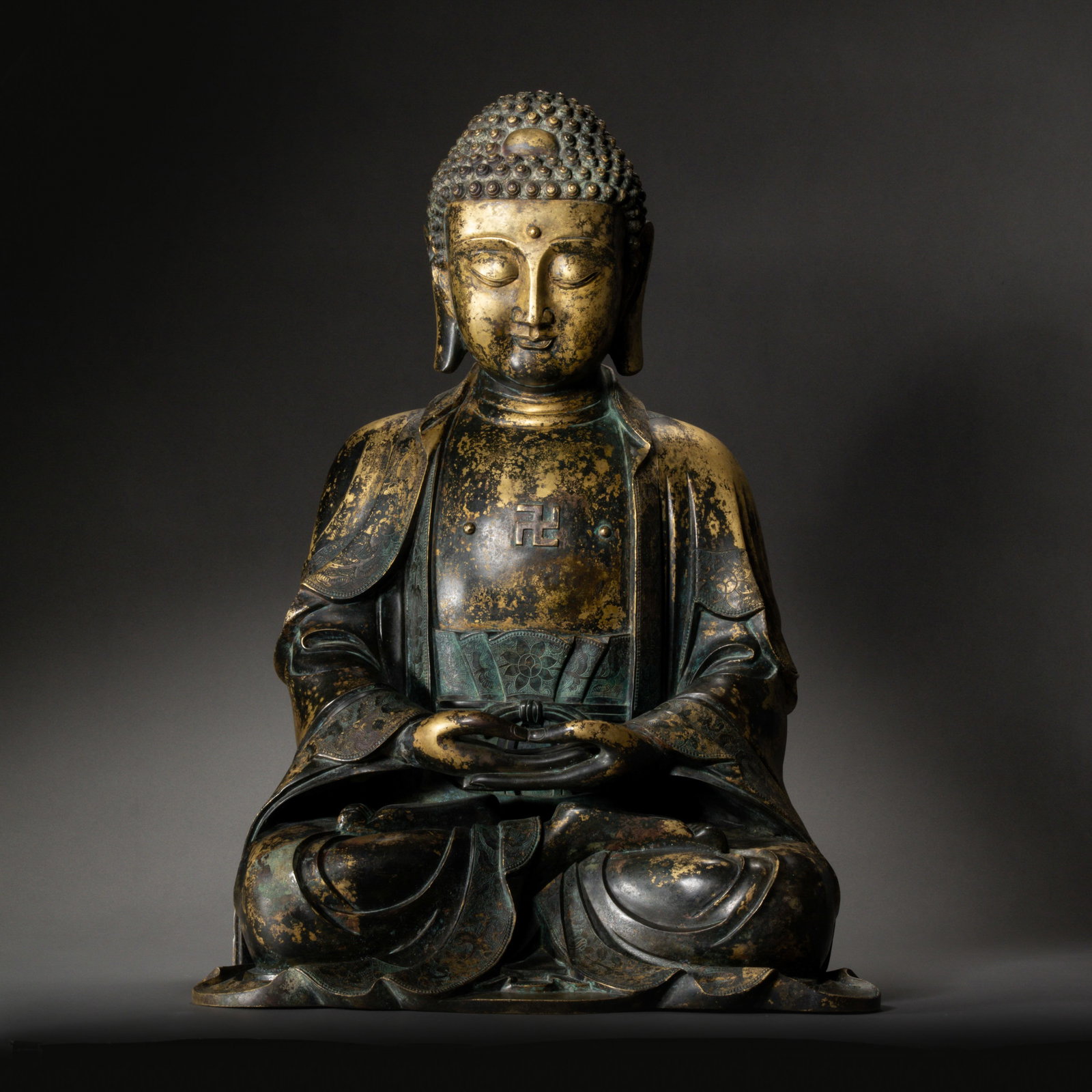 Chinese Ming Dynasty Gilt Bronze Seated Buddha Statue (1 of 12)