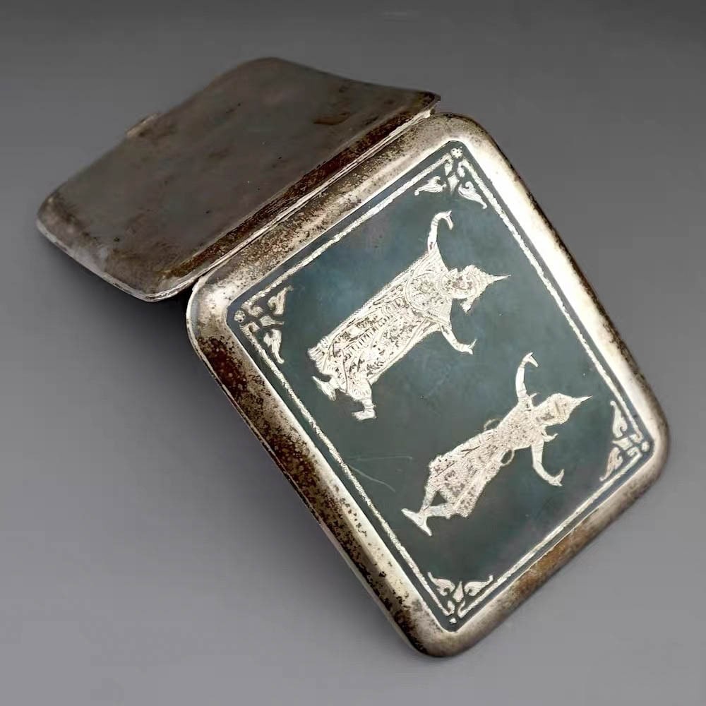 Thai Sterling?Silver Niello Cigarette Case; - 5