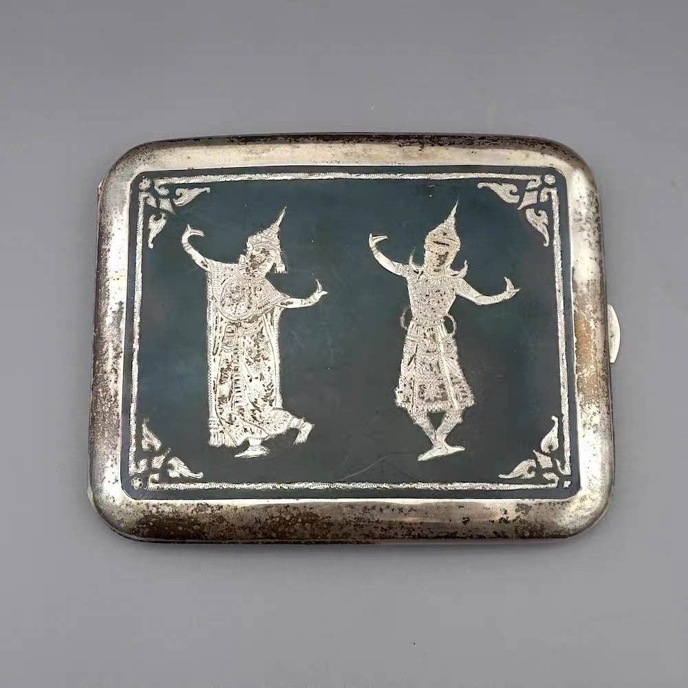 Thai Sterling?Silver Niello Cigarette Case; - 6
