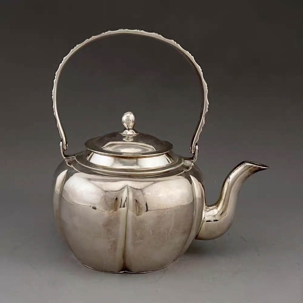 Late Qing?Republic Period Silver?Plated Handled Teapot; (1 of 7)