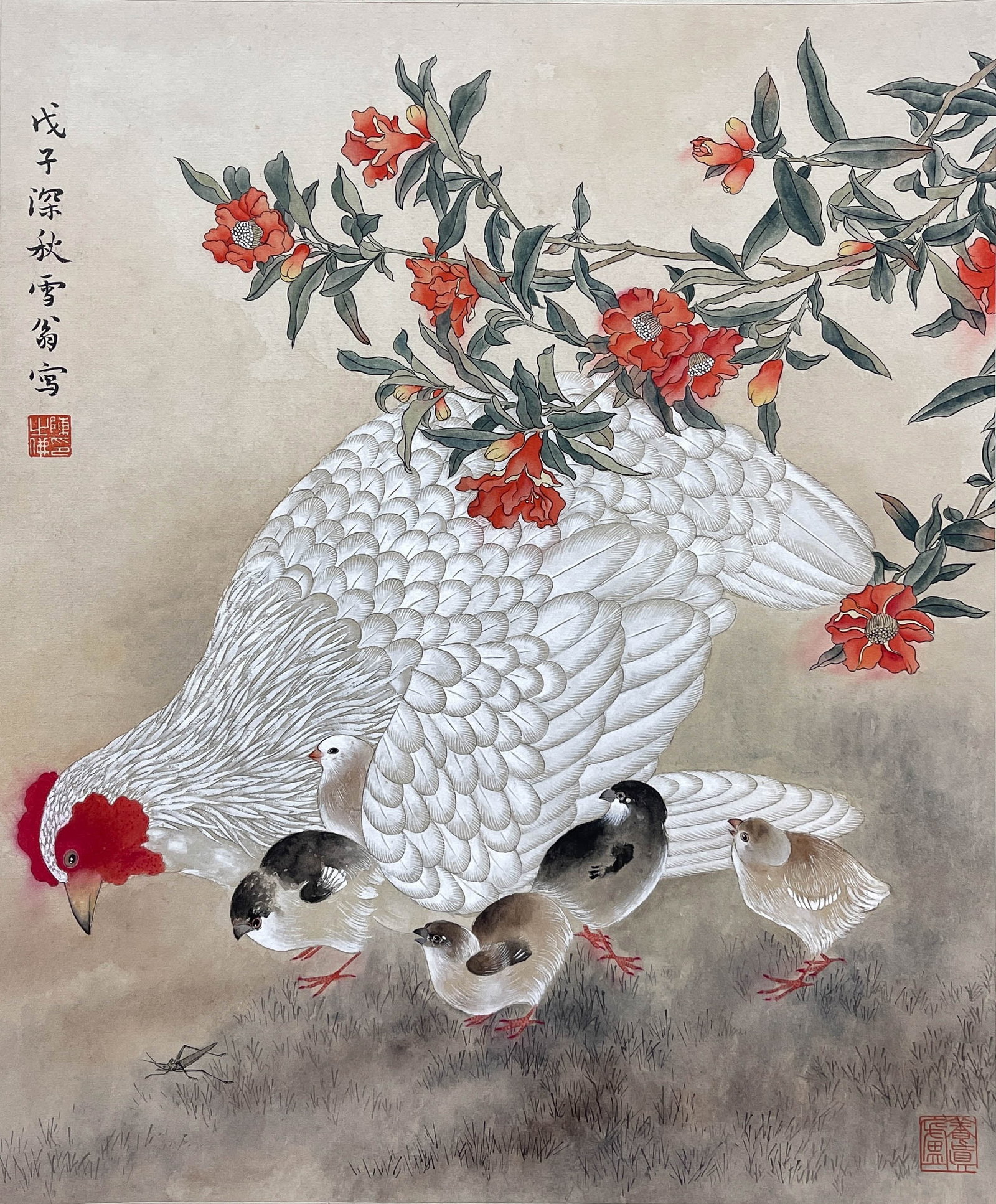 Chen Zifu "Group of Chickens Picture" - Handscroll on Paper: 48*39cm;