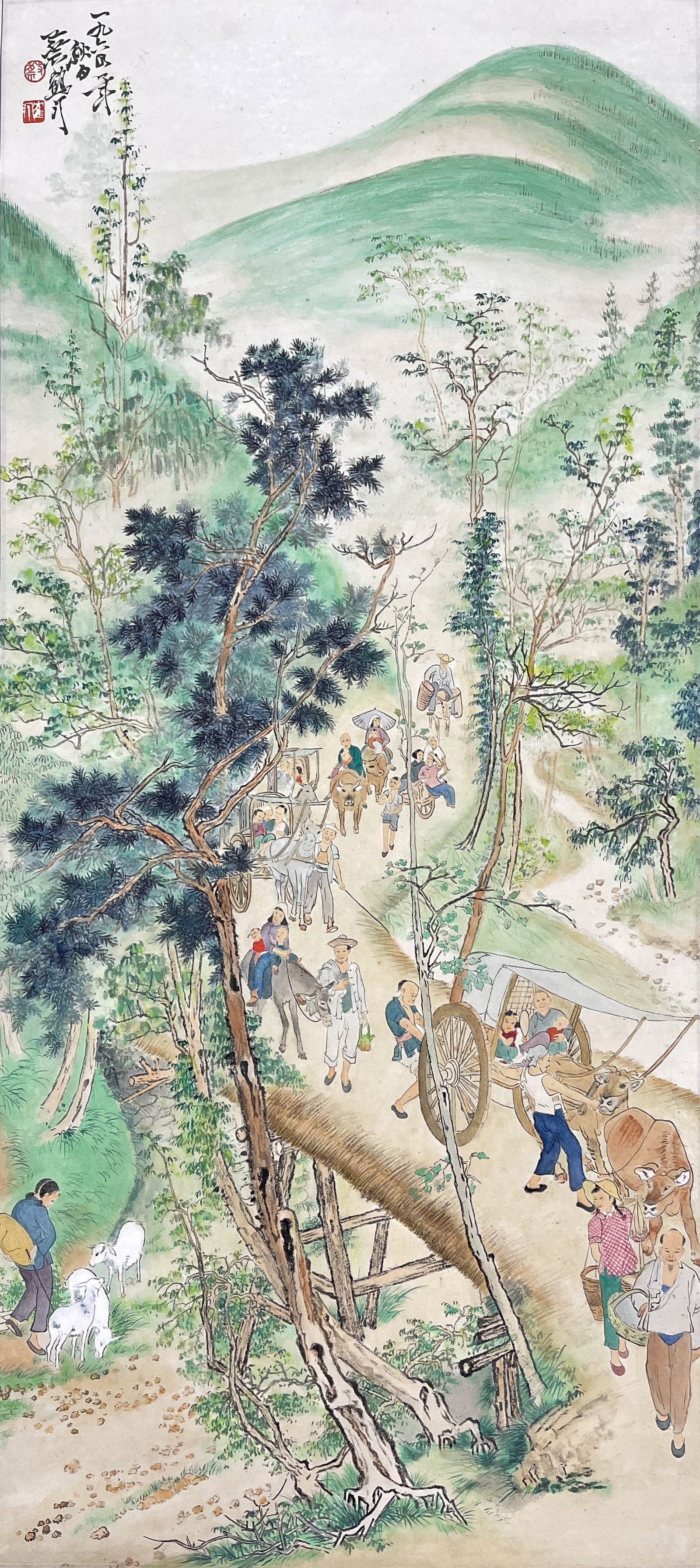 Cai Heting "Touring Spring and Gathering at the Market Picture" - Handscroll on Paper (1 of 6)