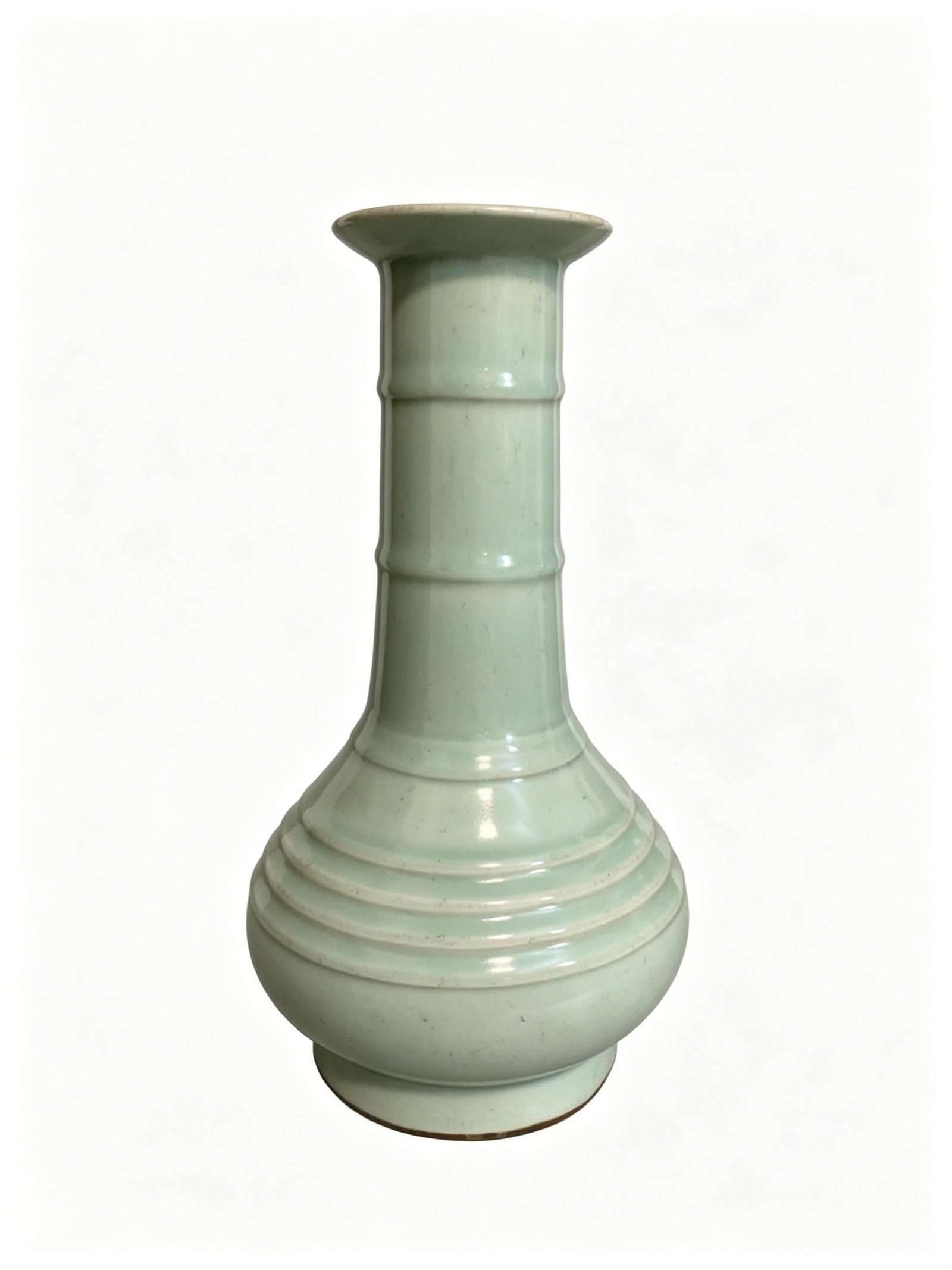 Longquan Kiln Vase with Bow?String Decoration: Longquan Kiln Vase with Bow?String DecorationSuggested Period: Yuan?Ming Dynasty, Longquan Kiln WaresBasic ArchiveDimensions: Height 11.42 in, Belly Diameter 5.71 inCondition: No cracks, chips or repa