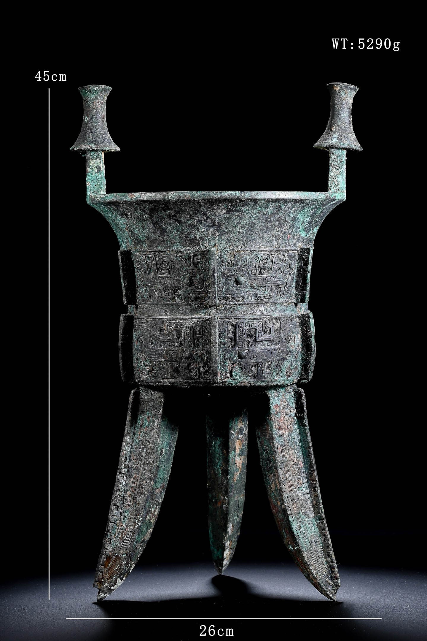 Bronze Jia with Beast?Mask Decoration: Bronze Jia with Beast?Mask DecorationSuggested Date: Shang DynastyBasic ArchiveDimensions: Height 45?cm (17.72?in), Width 26?cm (10.24?in); Weight 5290?gCondition: Cast?formed by piece?mould