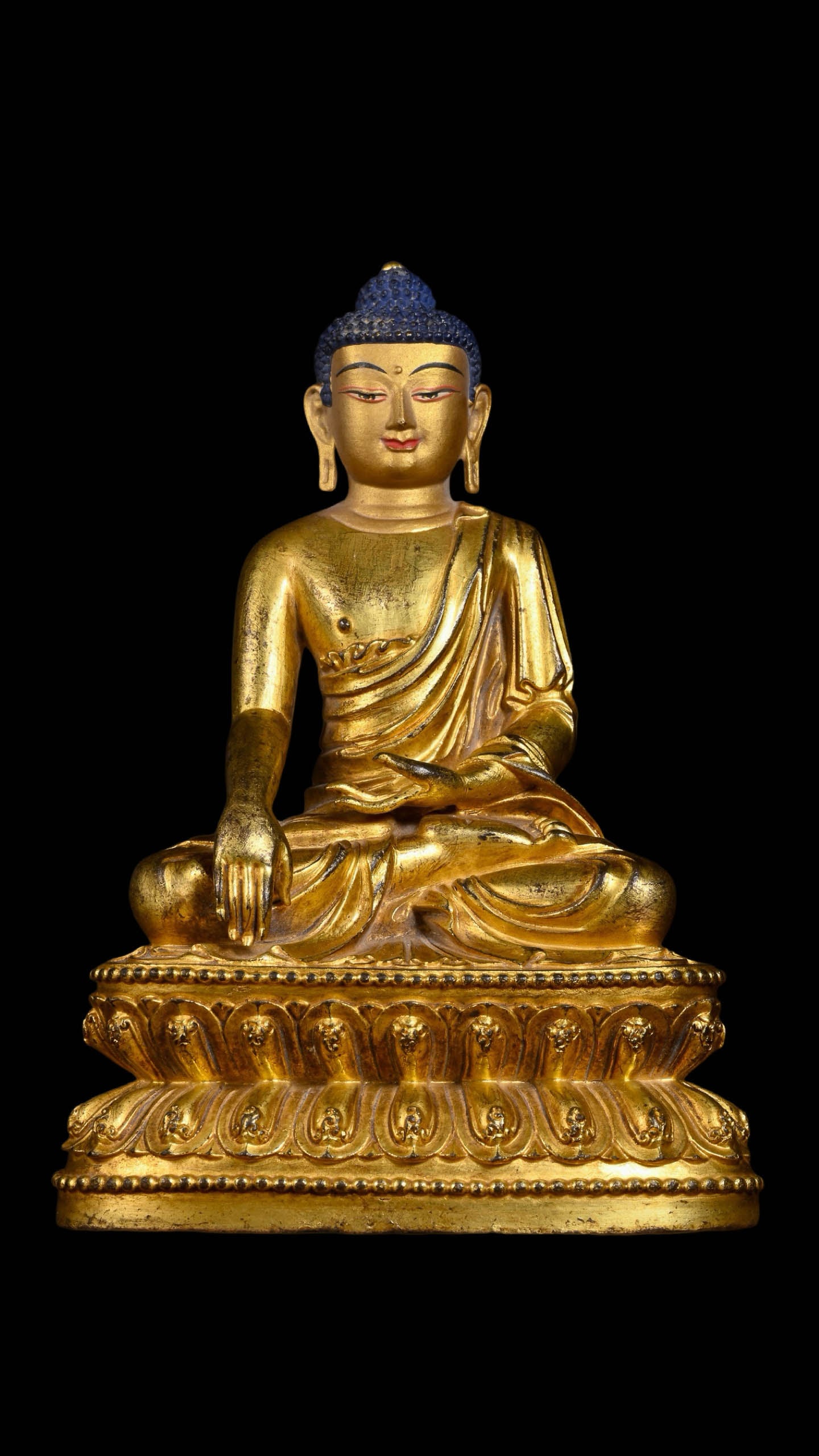 Gilt?Bronze Seated Statue of Shakyamuni Buddha: Gilt?Bronze Seated Statue of Shakyamuni BuddhaSuggested Date: Qing DynastyBasic ArchiveDimensions: Height 15?cm (5.91?in), Base Width 10?cm (3.94?in); Weight 727?gCondition: Cast by the lost?wax metho