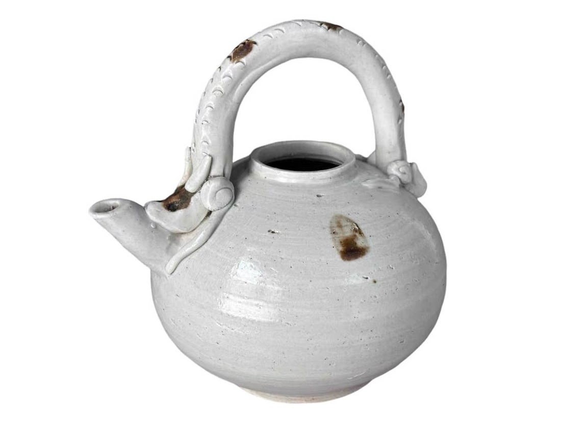 Song Dynasty Bluish White Porcelain Ewer with Dragon-Shaped Handle and Russet Speckles (1 of 5)