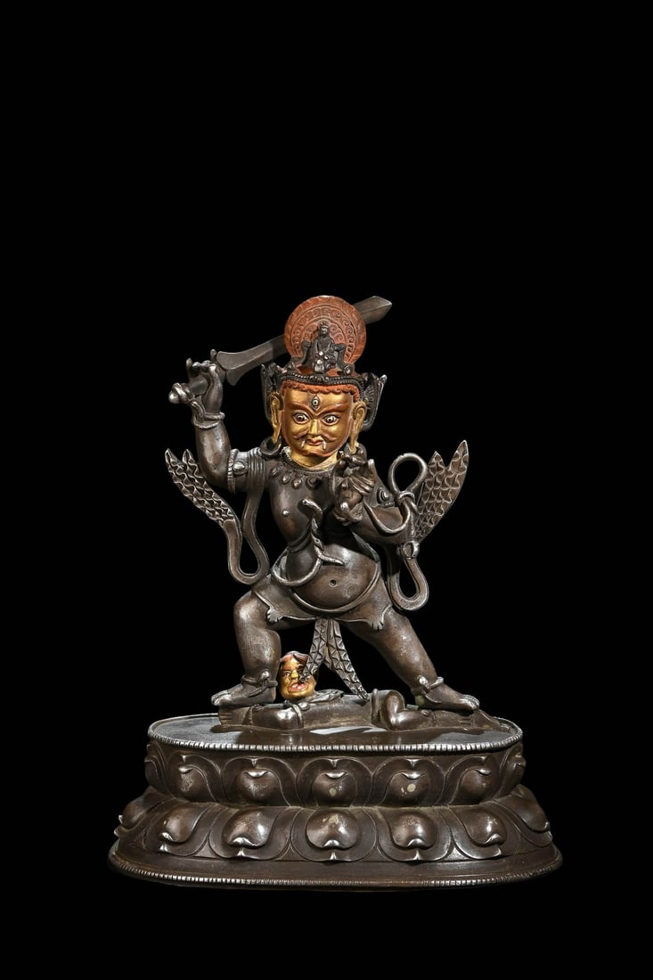 Standing Silver Statue of Acala: Standing Silver Statue of AcalaAttributed Period: Qing Dynasty, Tibetan StyleDimensions: Overall Height 21?cm (8.27?in), Width 16.5?cm (6.50?in)Material & CraftsmanshipCast from solid silver using