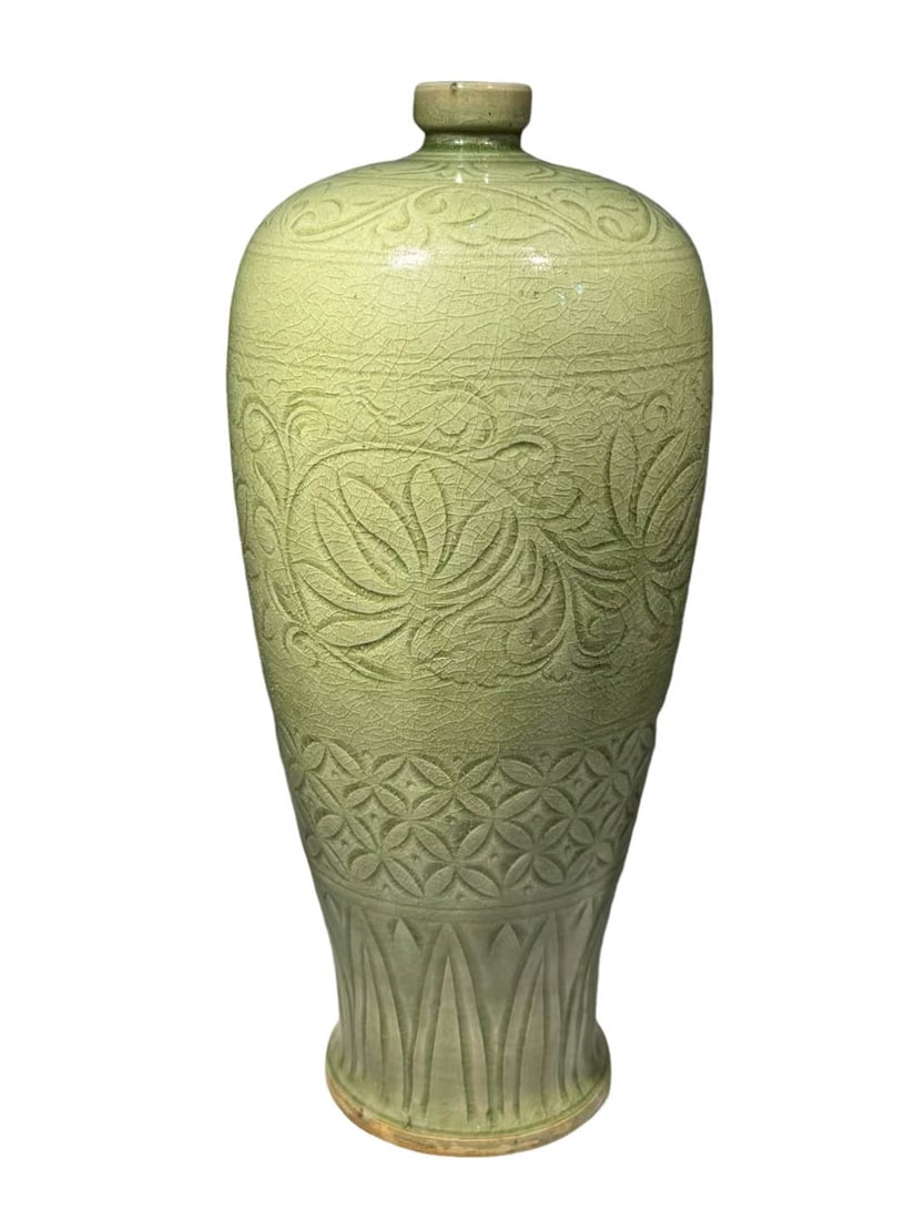 Longquan Celadon Carved Multi?layered Pattern Meiping Vase - 2