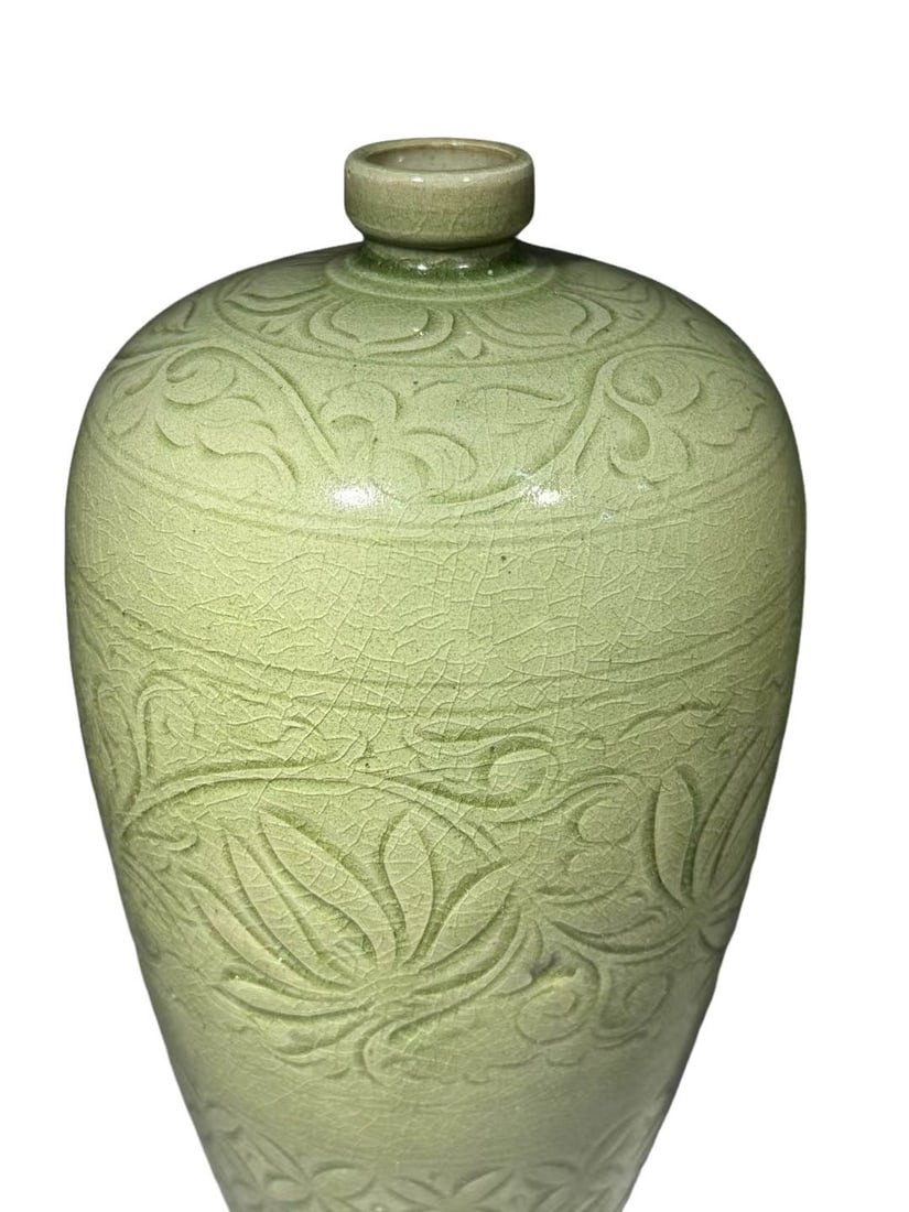 Longquan Celadon Carved Multi?layered Pattern Meiping Vase - 3