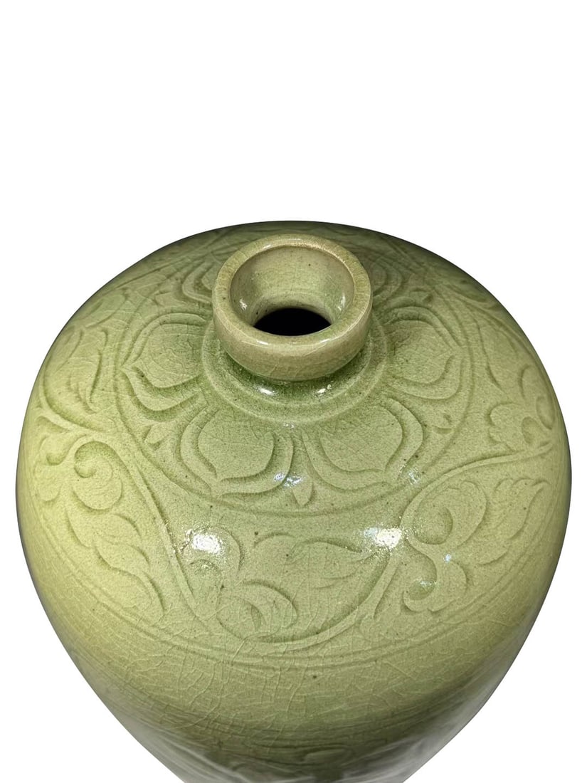 Longquan Celadon Carved Multi?layered Pattern Meiping Vase - 5