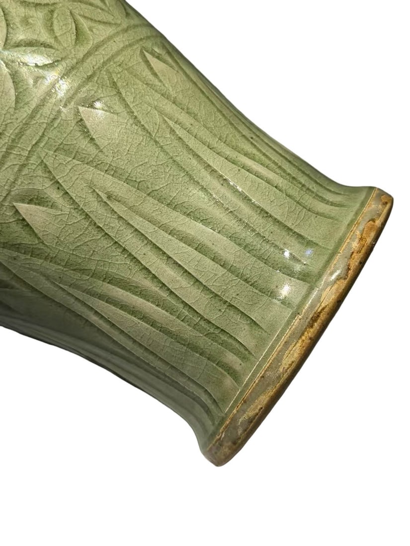 Longquan Celadon Carved Multi?layered Pattern Meiping Vase - 6