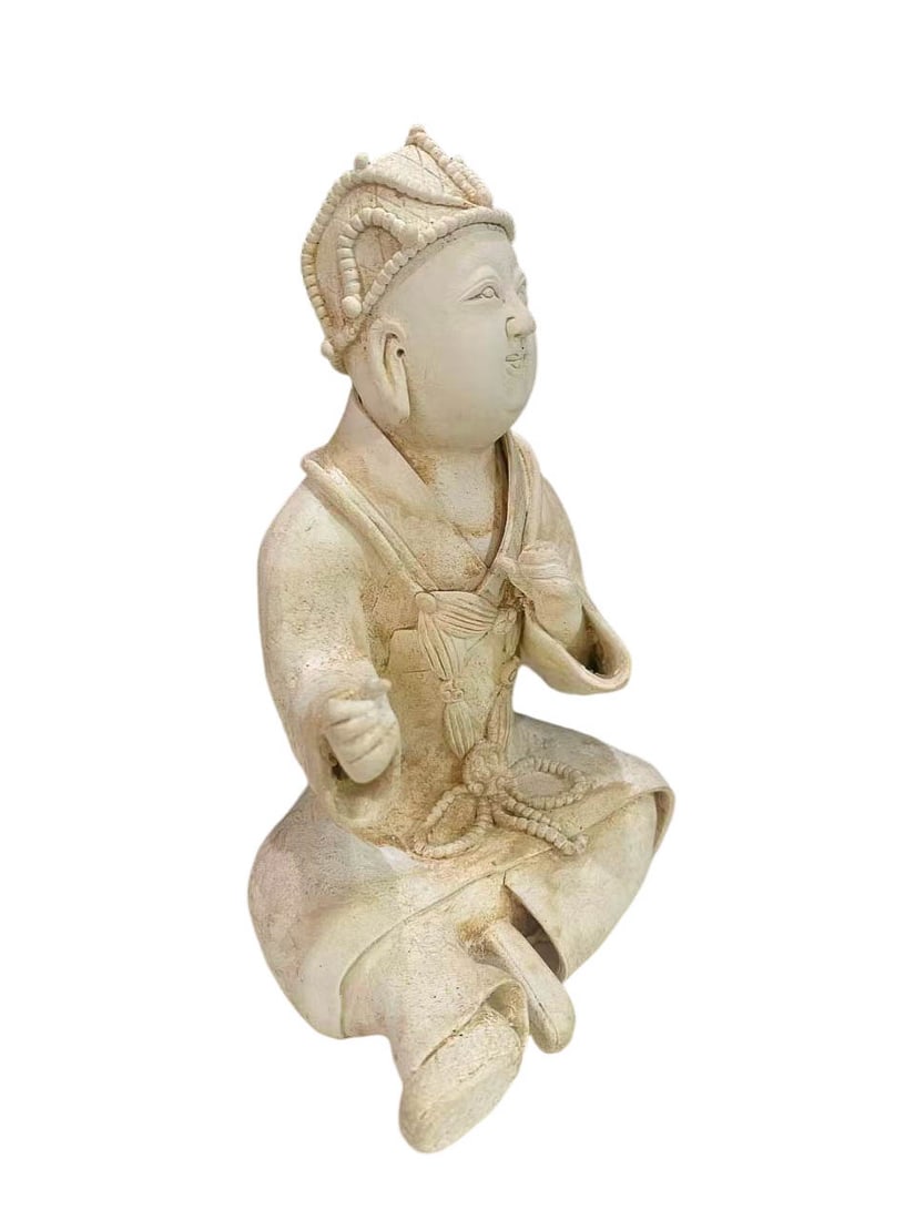 Unglazed Seated Foreign?Figure Statuette - 3