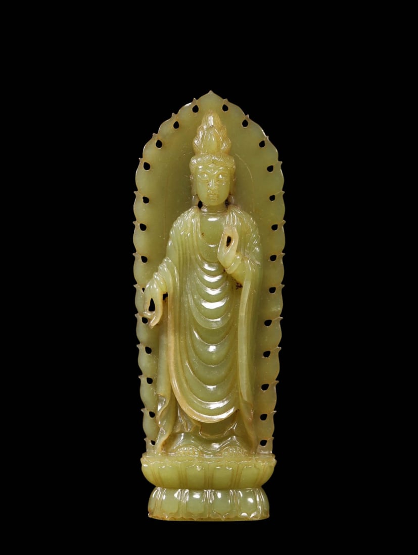 Hetian Yellow?Jade Standing Guanyin Figure (1 of 9)
