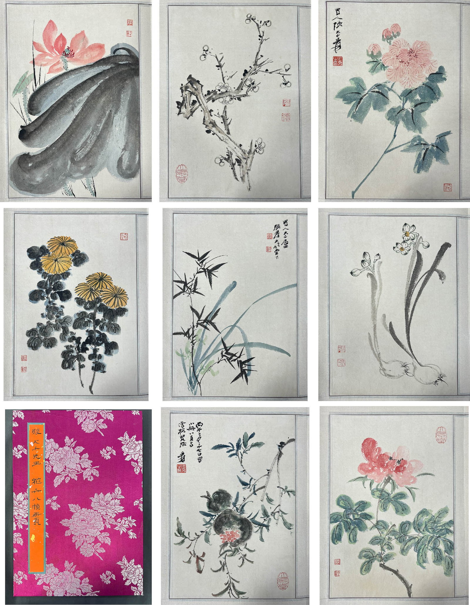 Zhang Daqian, “Flower Painting,?? album leaf in eight-sheet format on paper: 31*21cm;