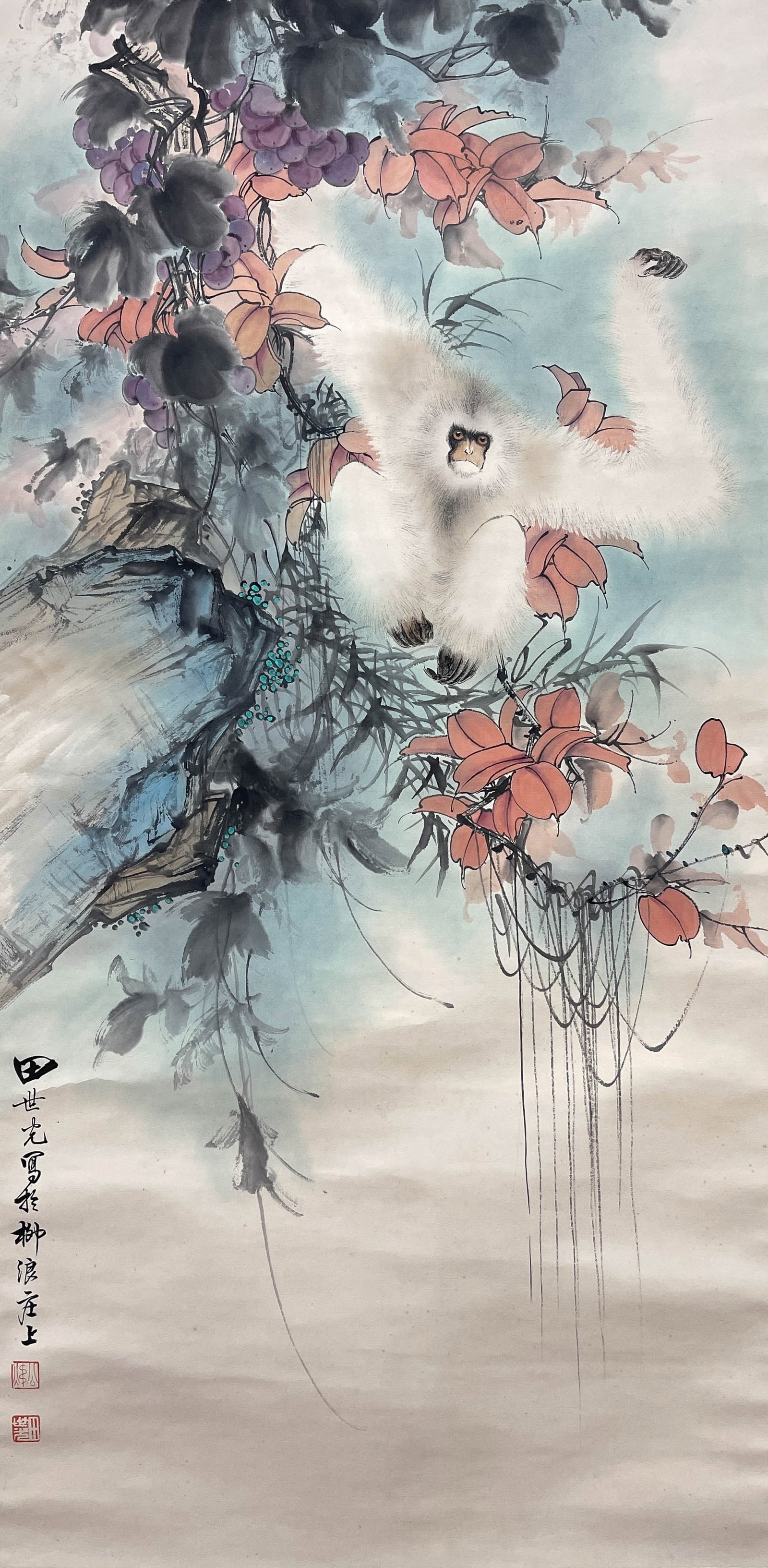 Tian Shiguang, “White Ape,?? hanging scroll on paper: 98*49cm;