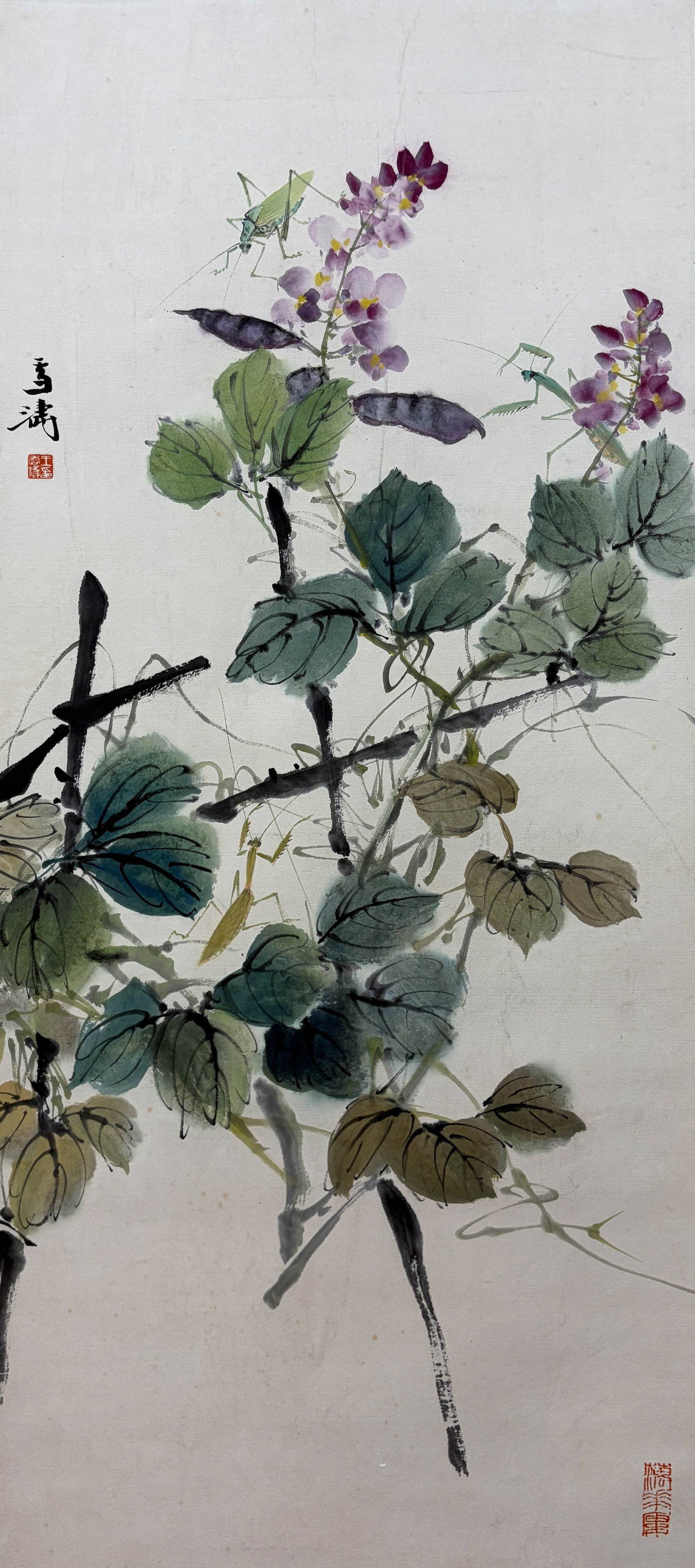 Wang Xue Tao, *Flowers, Grasses, and Insects*, ink on paper, hanging scroll: 98*44cm;