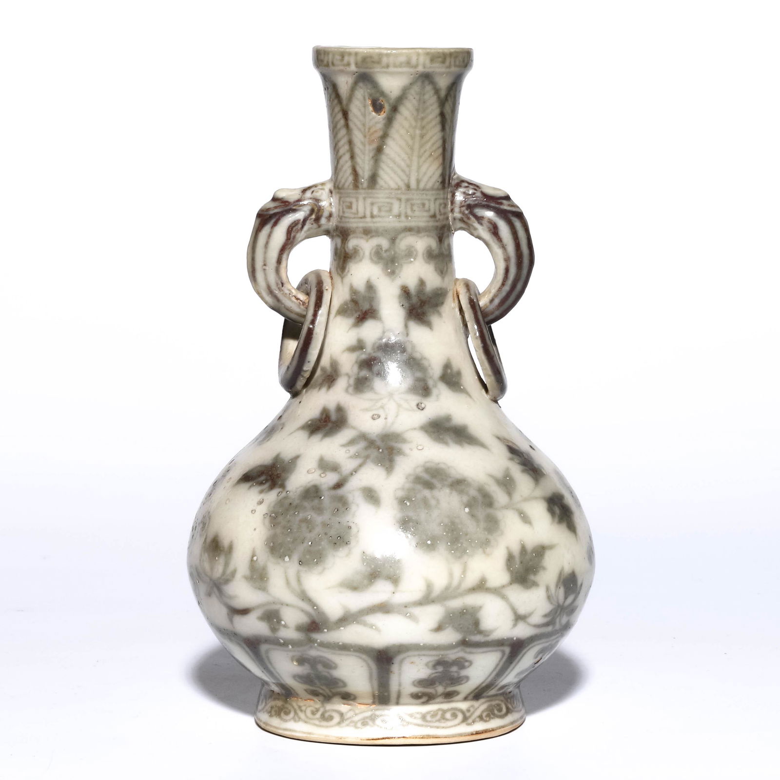 A COPPER RED VASE WITH DOUBLE HANDLES, HONGWU MARK (1 of 6)