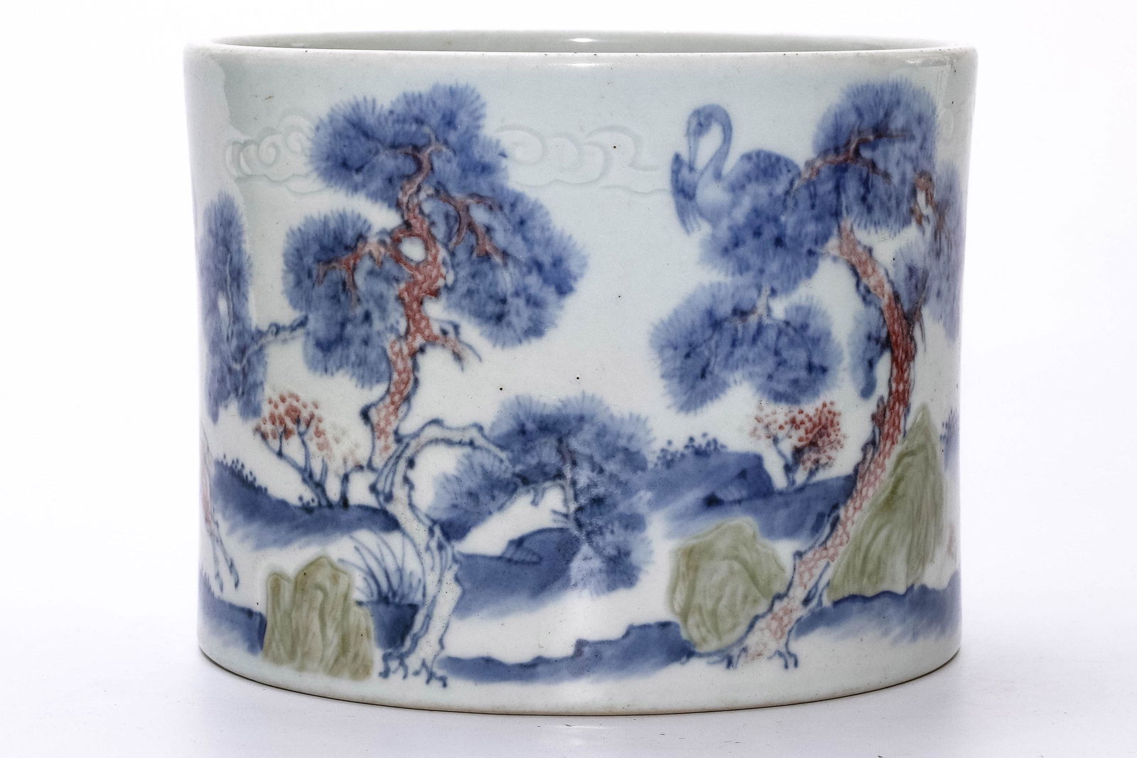 An Under Glazed Blue, Copper Red And Celadon Brushpot, (1 of 9)