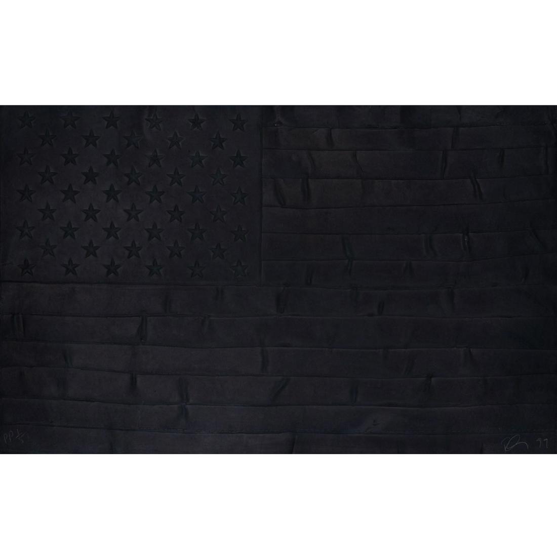 Robert Longo (born 1953): Robert Longo (born 1953) Black Flag 1999 Print Aquagravure in relief on handmade black paper, all margins, full page Edition of 60 numbered copies + 5 PP. (F) : 71 x 111 cm, (C) : 86 x 125 cm Signed a