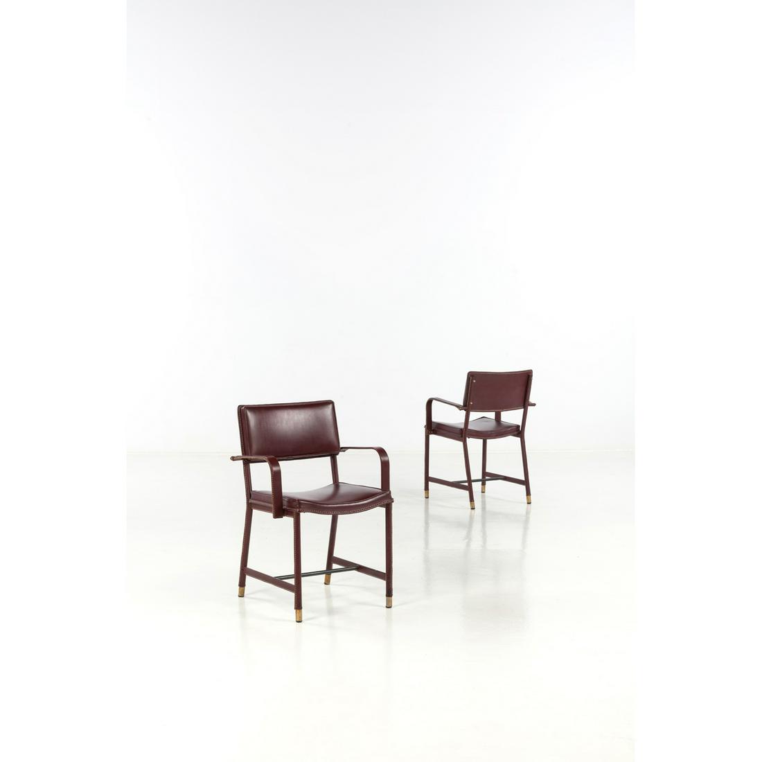 Jacques Adnet (1900-1984) Pair of armchairs Leather, (1 of 2)