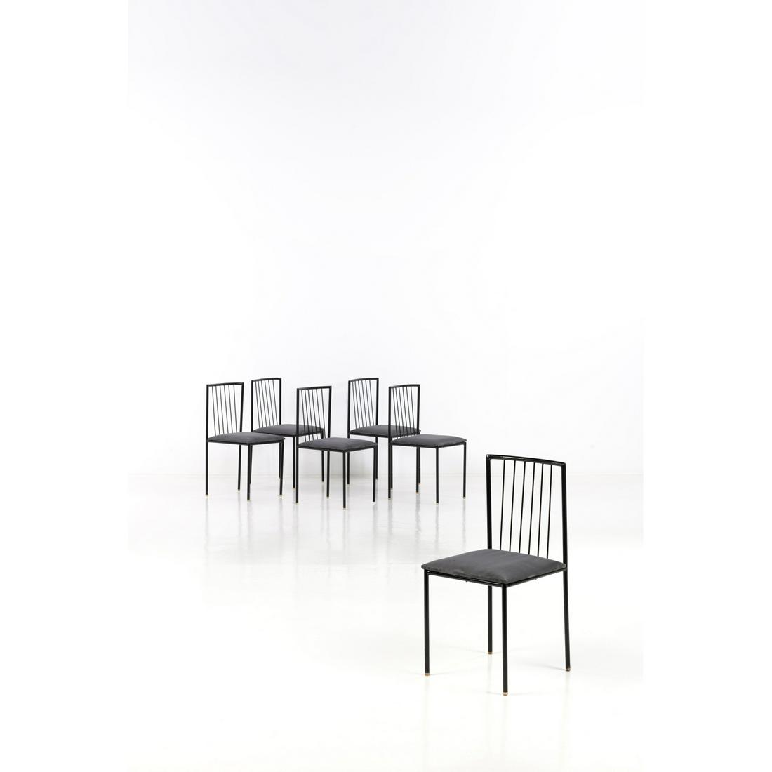 Geraldo de Barros (1923-1998) Set of six chairs: Geraldo de Barros (1923-1998) Set of six chairs Lacquered metal, brass and velvet Creation date: circa 1950 H84×L42×P44 cm Bibliography: Movel Moderno Brasileiro, ed. by Olhares, similar model repro