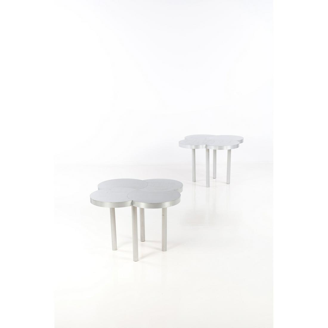 Carla Venosta (1926-2019) Rotorquattro - Prototypes: Carla Venosta (1926-2019) Rotorquattro - Prototypes Pair of tables Aluminum Abet Laminati Edition Creation date: 1972 H 75 ×L 120 ×P 120 cm Provenance: Mrs. Venosta’s personal collecti