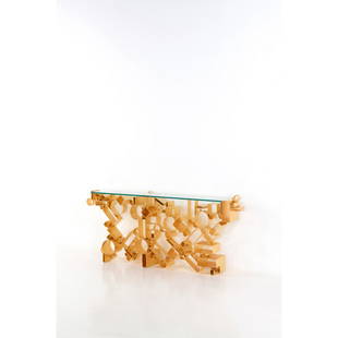 Antonio Cagianelli (born 1964) Géométrie -: Antonio Cagianelli (born 1964) Géométrie - Unique piece Console Wrought iron with gold foil and glass Signed and dated 'A.C. 1/1 2018' Creation date: 2018 H97×L223×P34,5cm
