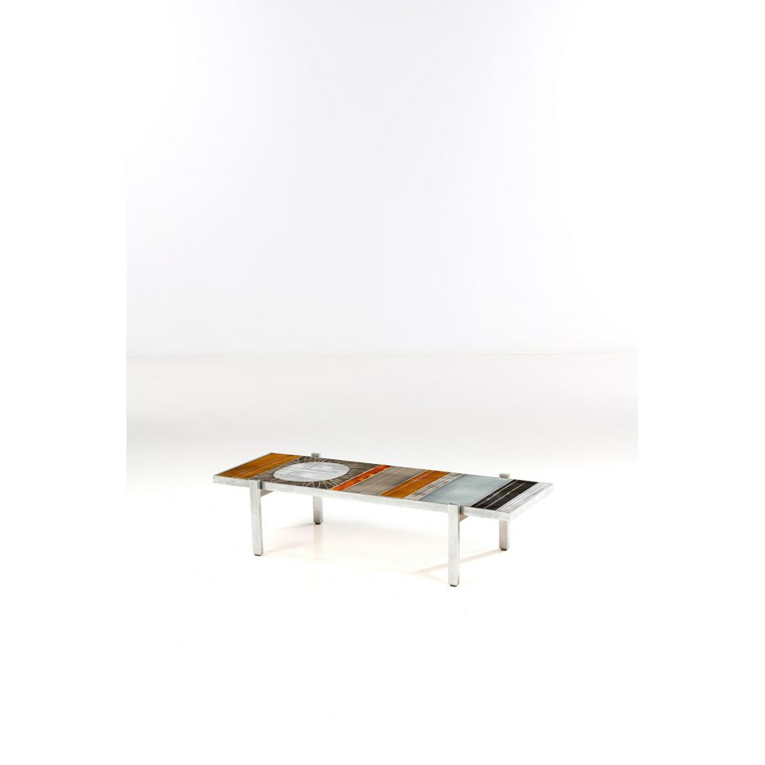 Roger Capron (1922-2006) Coffee table: Roger Capron (1922-2006) Coffee table Metal and ceramic Signed 'R. Capron' on the side of the tabletop Creation date: circa 1955 H29,5×L121 ×P46,5cm