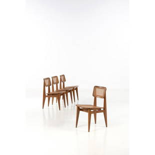 Marcel Gascoin (1907-1986) Model C: Marcel Gascoin (1907-1986) Model C Set of four chairs Oak and caning ARHEC edition Creation date: 1950 H 78 ×L 41,5 × P 55 cm Provenance: - Galerie Jean-Baptiste Bouvier, Paris - European pr