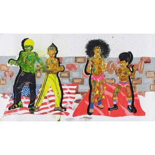 Kura Shomali (born 1979, Democratic Republic of the: Kura Shomali (born 1979, Democratic Republic of the Congo) Le Combat, 2020 Ink, gouache and acrylic on paper Signed and dated on the bottom center 78 x 136 cm